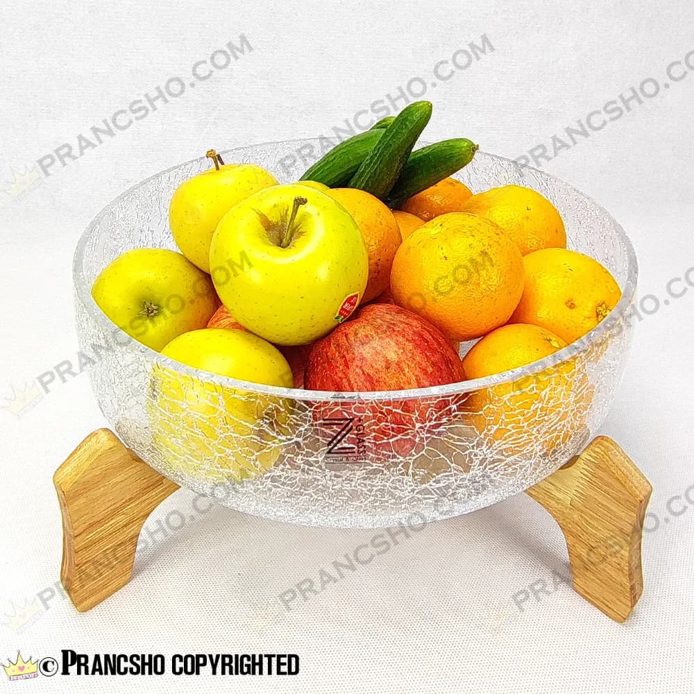 میوه خوری شیشه ای شانا شیشه الماسی (ترک دار) با پایه چوبی — تصویر ۷