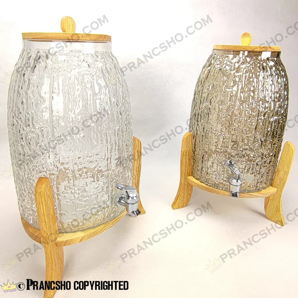 کلمن شیشه ای پایه چوبی طرح دلین بزرگ شیشه ساده — تصویر ۳