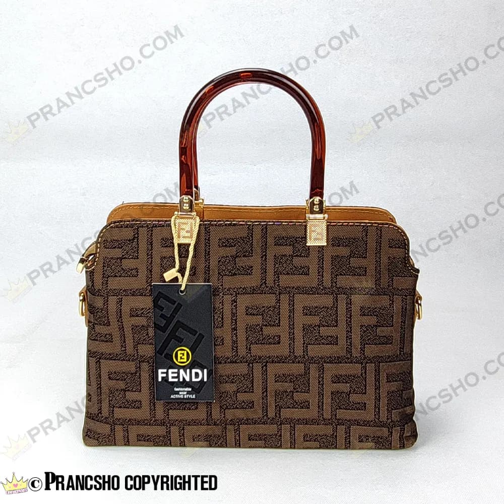 کیف زنانه بزرگ دسته شیشه ای طرح فندی FENDI قهوهای بزرگ هایکپی (High Copy) — تصویر ۲