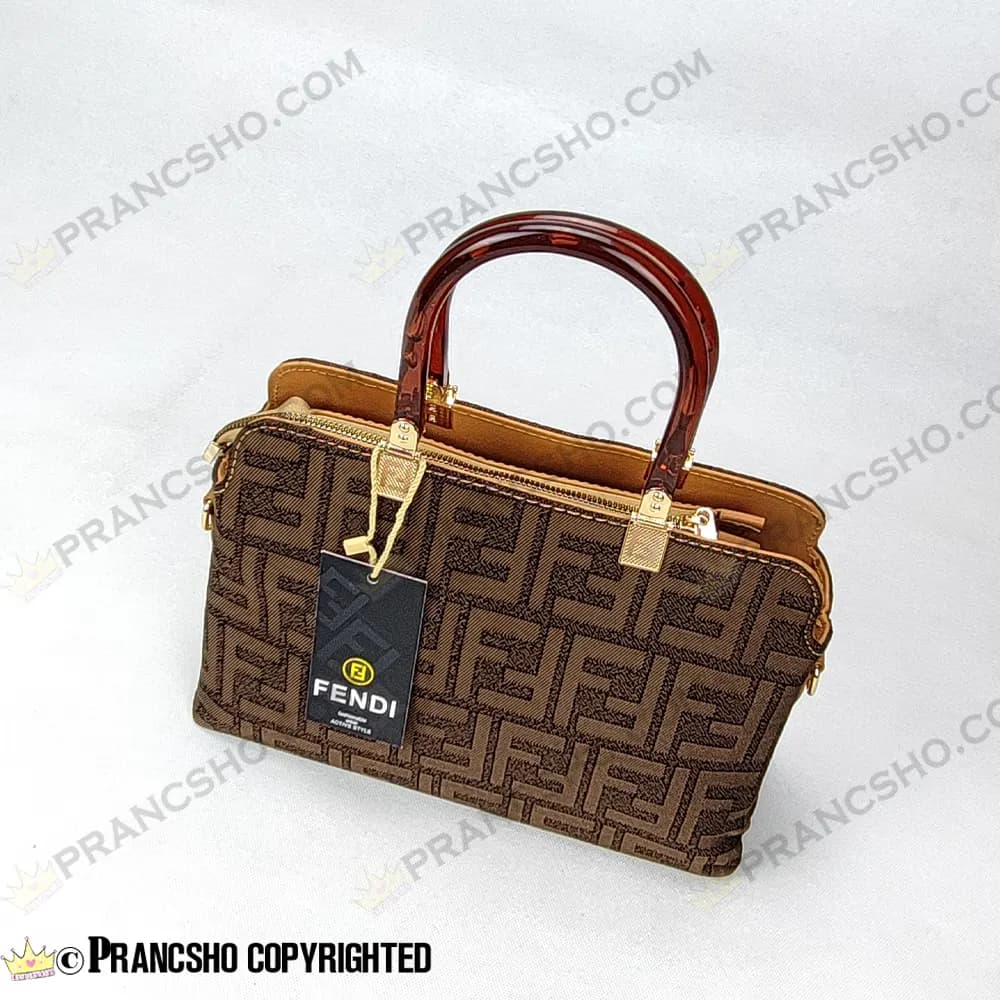 کیف زنانه بزرگ دسته شیشه ای طرح فندی FENDI قهوهای بزرگ هایکپی (High Copy) — تصویر ۷