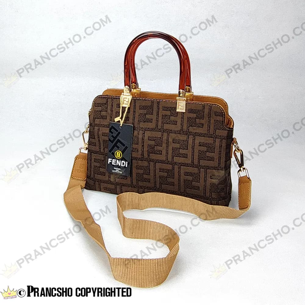کیف زنانه بزرگ دسته شیشه ای طرح فندی FENDI قهوهای بزرگ هایکپی (High Copy) — تصویر ۳