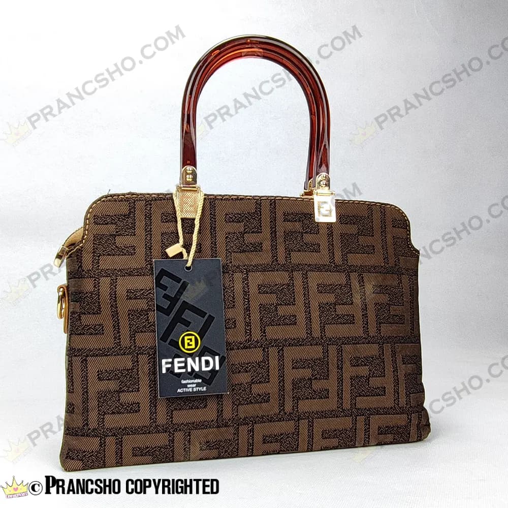 کیف زنانه بزرگ دسته شیشه ای طرح فندی FENDI قهوهای بزرگ هایکپی (High Copy) — تصویر ۹