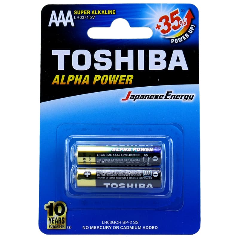 باتری نیم قلمی آلکالاین توشیبا ALPHA POWER بسته دوتایی