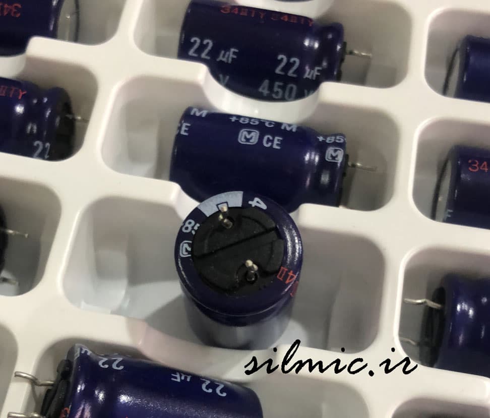 خازن 22 میکرو فاراد 450 ولت panasonic ژاپن سری استاندارد با ریپل پذیری بالا — تصویر ۲