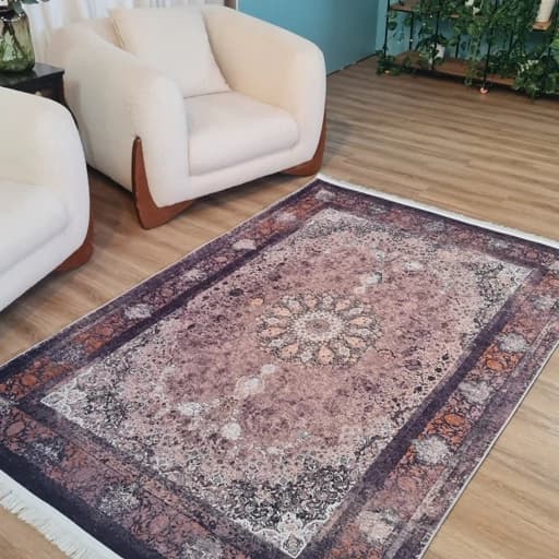 فرش چاپی فرشینه مخمل هازان زمینه تیره شکلاتی L521(پس کرایه) — تصویر ۱۰