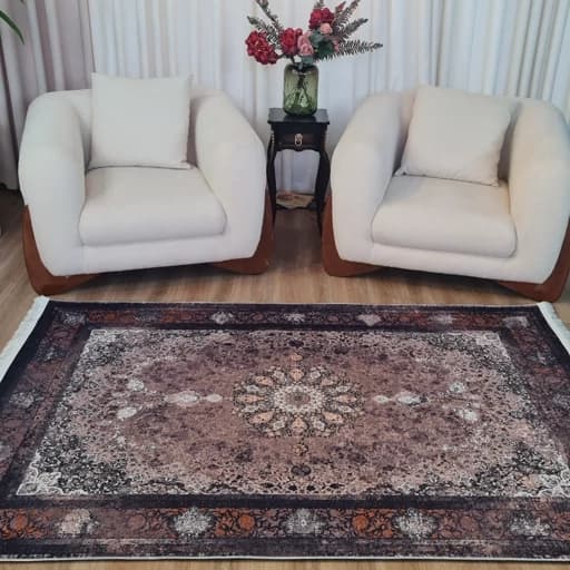 فرش چاپی فرشینه مخمل هازان زمینه تیره شکلاتی L521(پس کرایه) — تصویر ۶