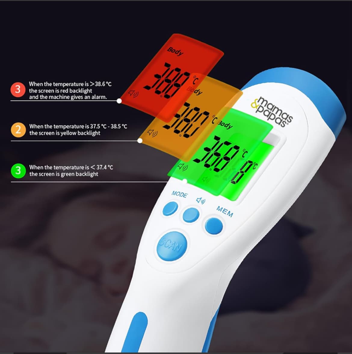 تب سنج لیزری ۳حالته ماماس پاپاس mamas&papas
