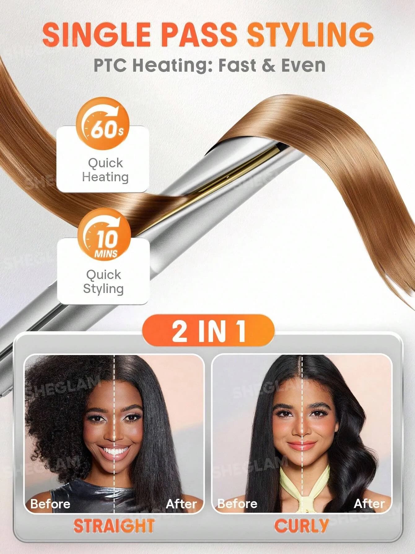 اتو مو و فر کننده شیگلم مدل Sleek Chic Twist Kiss Flat Iron سایز 25 میلی متر — تصویر ۷