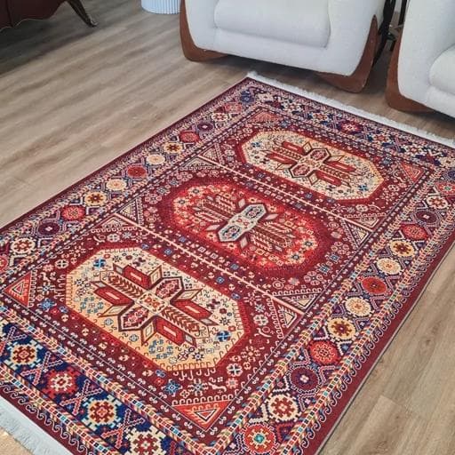 فرشینه مخمل هازان طرح زرشکی قرمز لوکسینو h157(پس کرایه) — تصویر ۳
