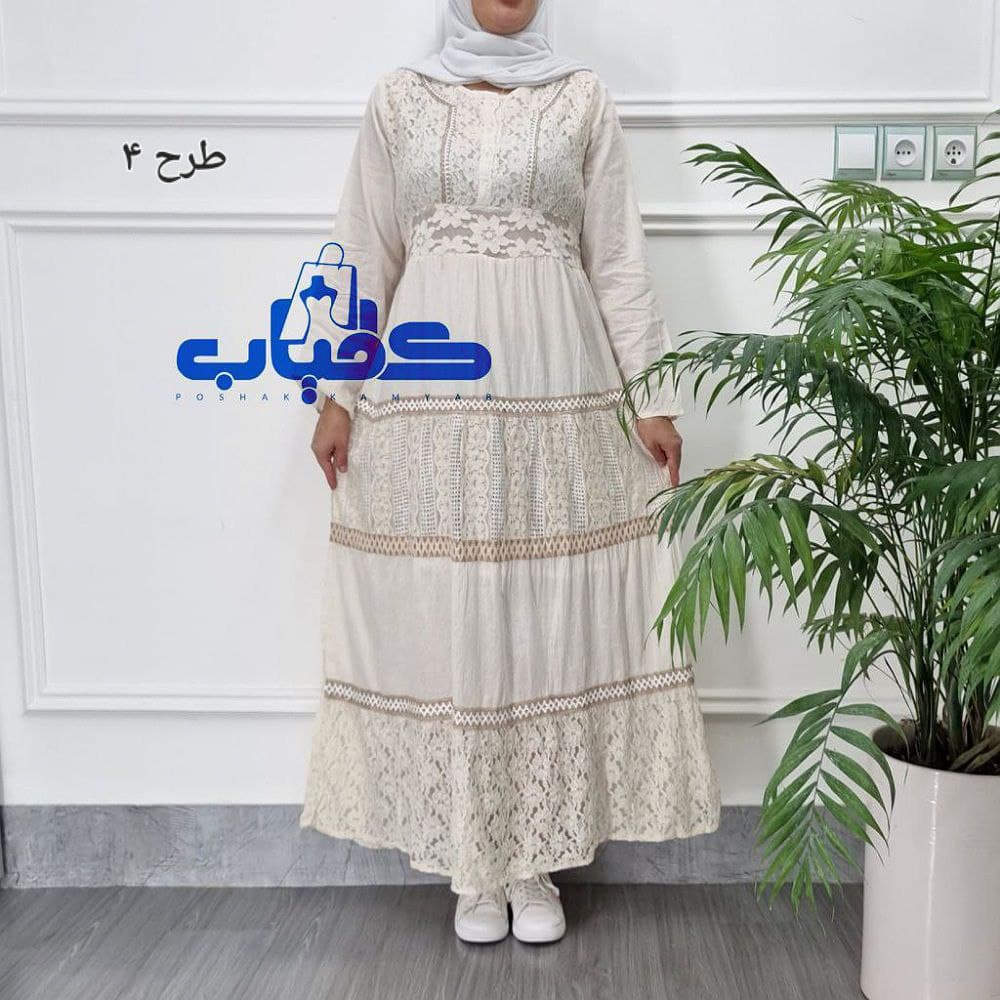 پیراهن ساحلی کرم خامه دوزی اورجینال وارداتی(اصلی)_کد2238 — تصویر ۳