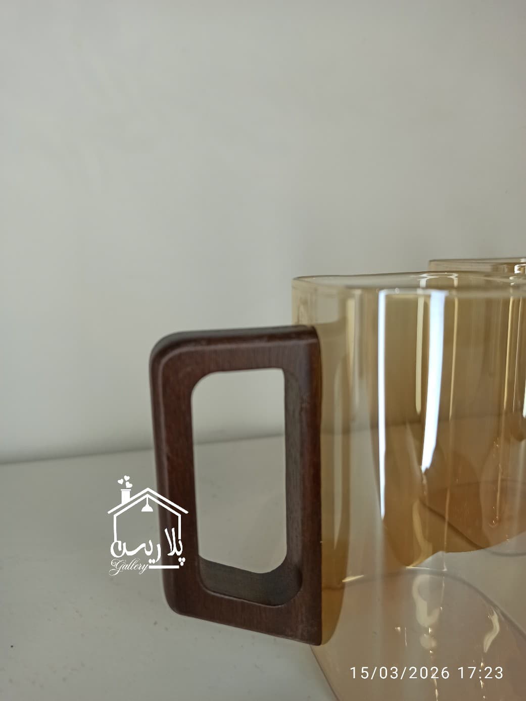 ست لیوان پیرکس مربعی دسته بامبو عسلی 41221 — تصویر ۳