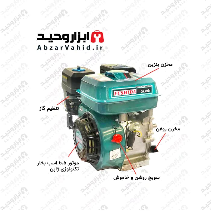 موتور تک بنزینی فوشیدا GX200 تکنولوژی ژاپن سیم پیچ مسی قابل تنظیم بودن گاز موتور — تصویر ۲