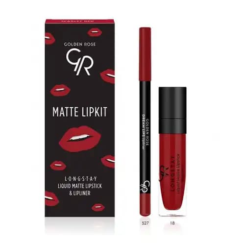 كيت رژلب مايع و مداد لب مات گلدن رز Scarlet red