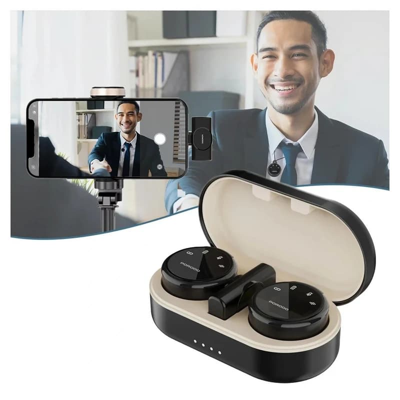 میکروفون یقهای پرودو مدل PD-WMDMIC-BK با کانکتور Type-C و مبدل Lightning — تصویر ۳