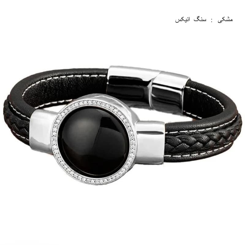 دستبند چرمی مردانه گالری گوهرسنگ مدل نگین سنگ طبیعی کد GS777NEW — تصویر ۵