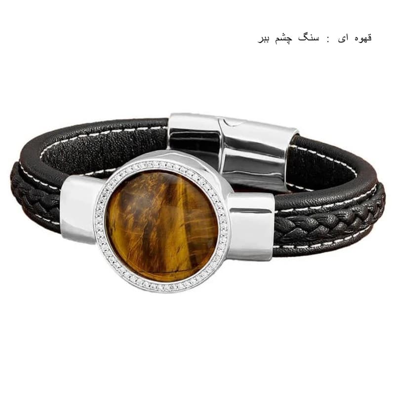 دستبند چرمی مردانه گالری گوهرسنگ مدل نگین سنگ طبیعی کد GS777NEW — تصویر ۶