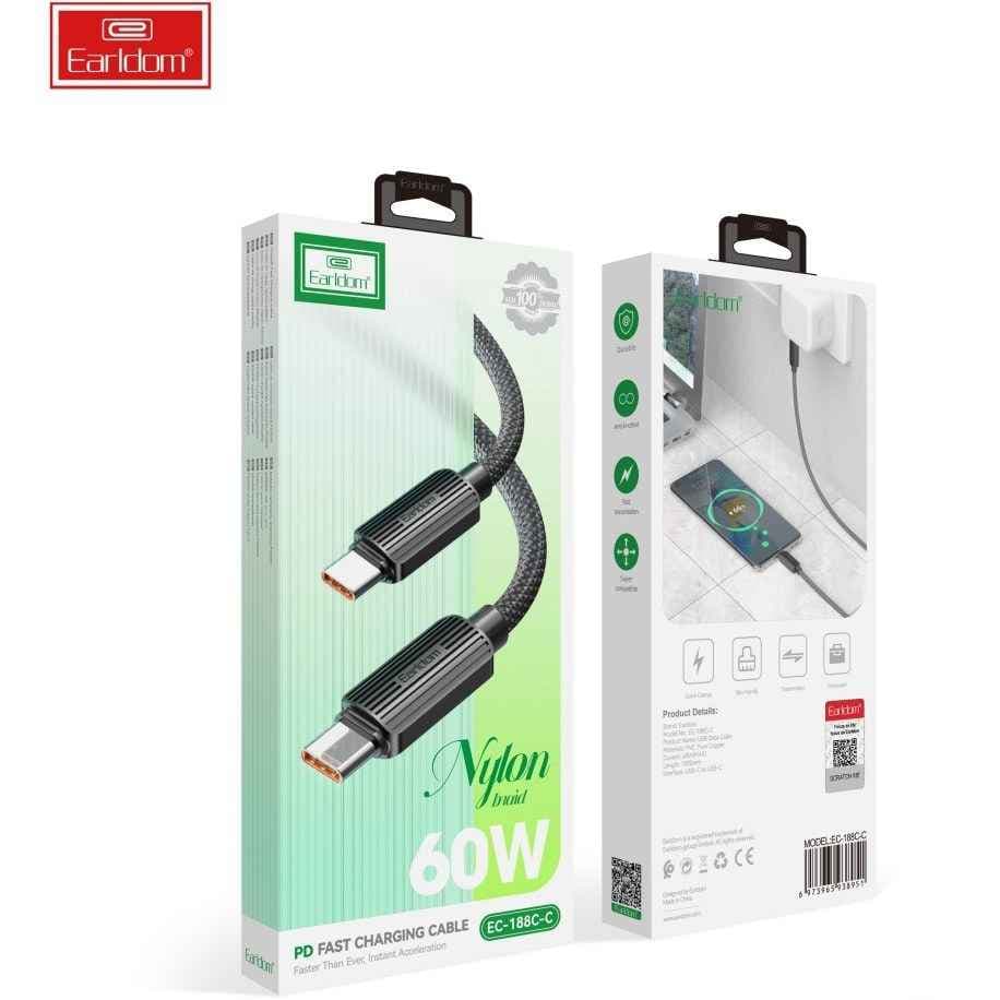 کابل تبدیل فست شارژ Earldom EC-188C-C Type-C To Type-C PD 60W