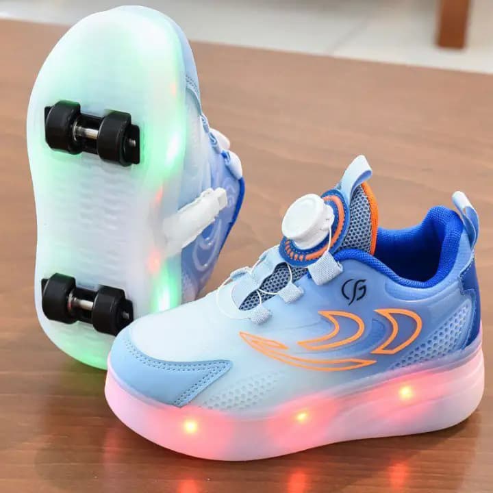 کتونی اسکیتدار چراغدار شارژی بچگانه دابل نایکی اورجینال XZLM | کفش چرخدار LED دار سایز 28 تا 37 — تصویر ۲