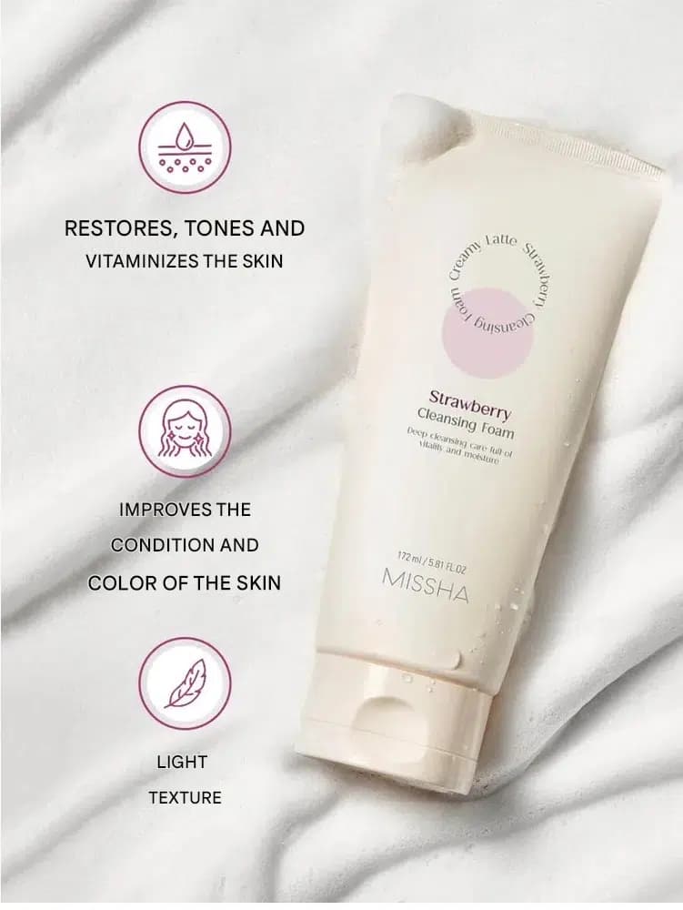 فوم شستشوی صورت توتفرنگی میشا Missha مدل Strawberry Cleansing Foam | حجم 172 میل — تصویر ۴