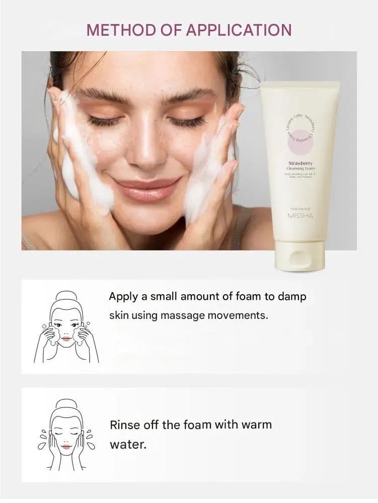 فوم شستشوی صورت توتفرنگی میشا Missha مدل Strawberry Cleansing Foam | حجم 172 میل — تصویر ۶