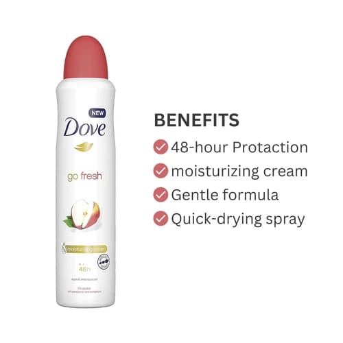 اسپری دئودورانت زنانه داو Dove مدل Go Fresh رایحه سیب و چای سفید | حجم 250 میل — تصویر ۳