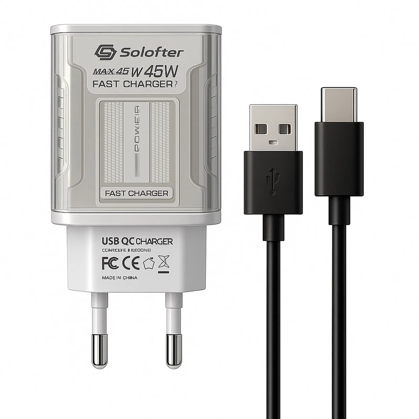 شارژر دیواری 45 وات پورت USB سولوفر مدل S24FE به همراه کابل تبدیل USB-C
