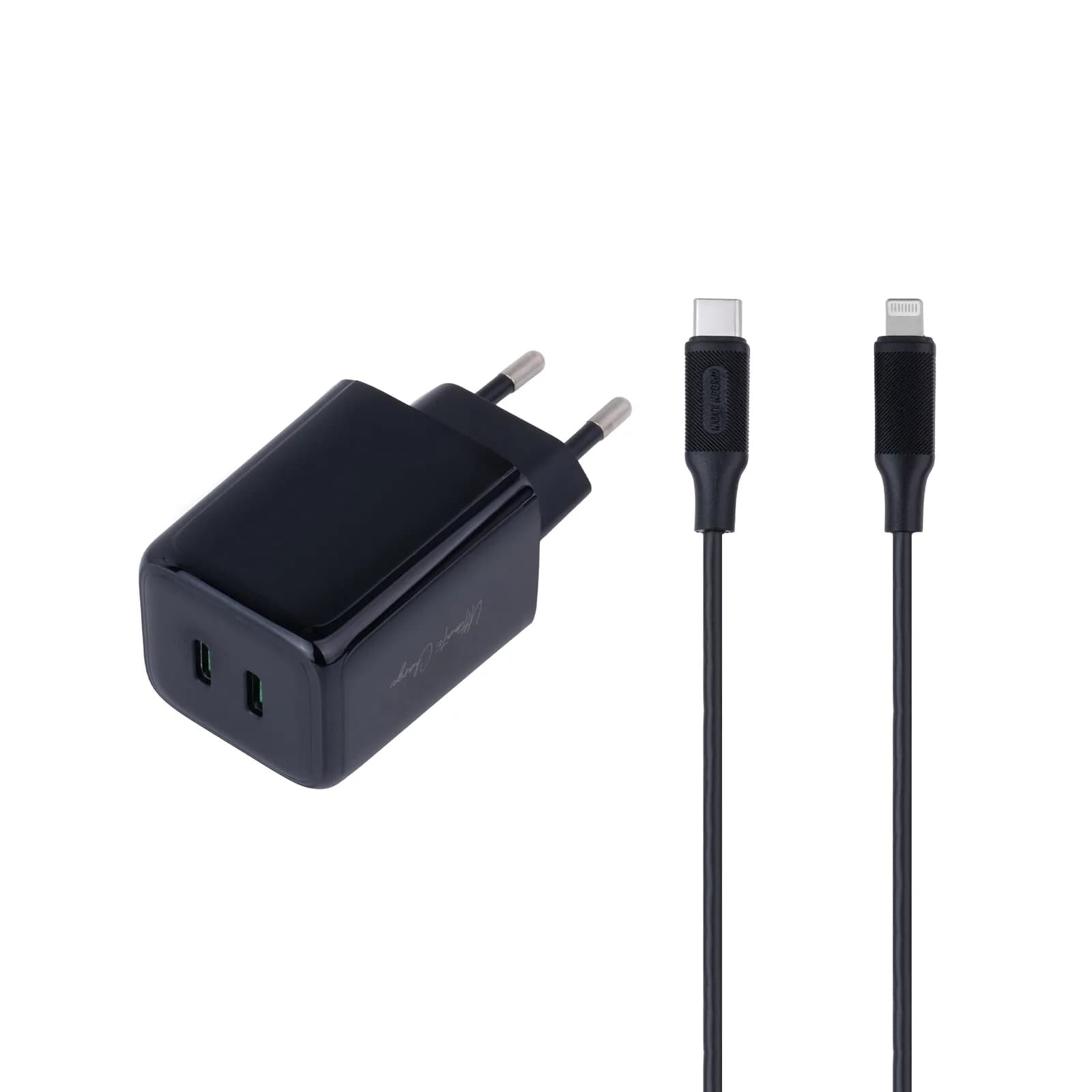 شارژر دیواری 20 وات دو پورت گرین لاین مدل GN40EUC2LBK به همراه کابل USB-C به لایتنینگ به طول 1 متر — تصویر ۲