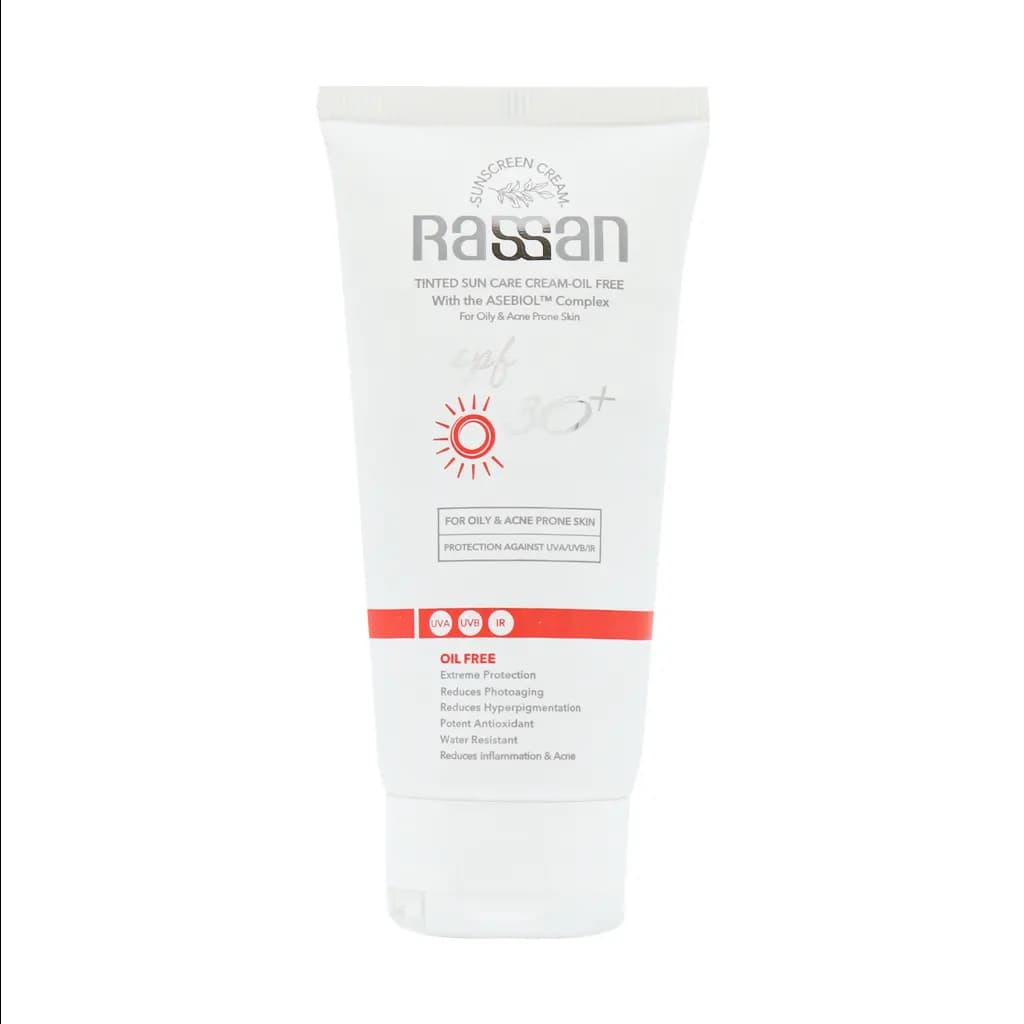 راسن کرم ضد آفتاب رنگی فاقد چربی و پارابن (مناسب پوست چرب و آکنه دار)spf30