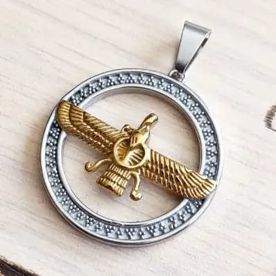 پلاک و آویز گردنبند استیل طرح حلقه و فروهر ضد حساسیت رنگ ثابت کد amp — تصویر ۲