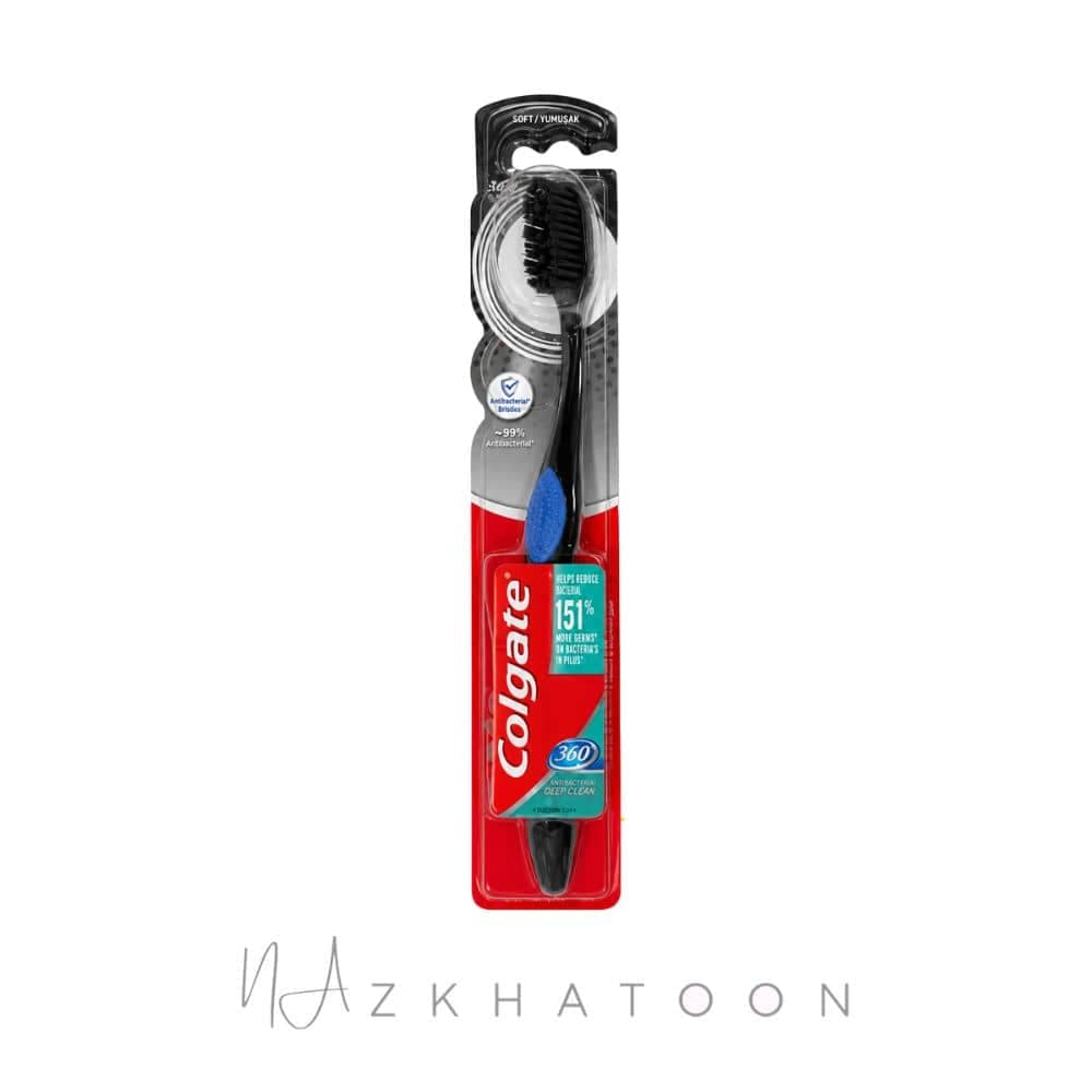مسواک کلگیت ۳۶۰ زغالی آنتیباکتریال نرم | Colgate 360 Long Carbon Antibacterial Soft Toothbrush
