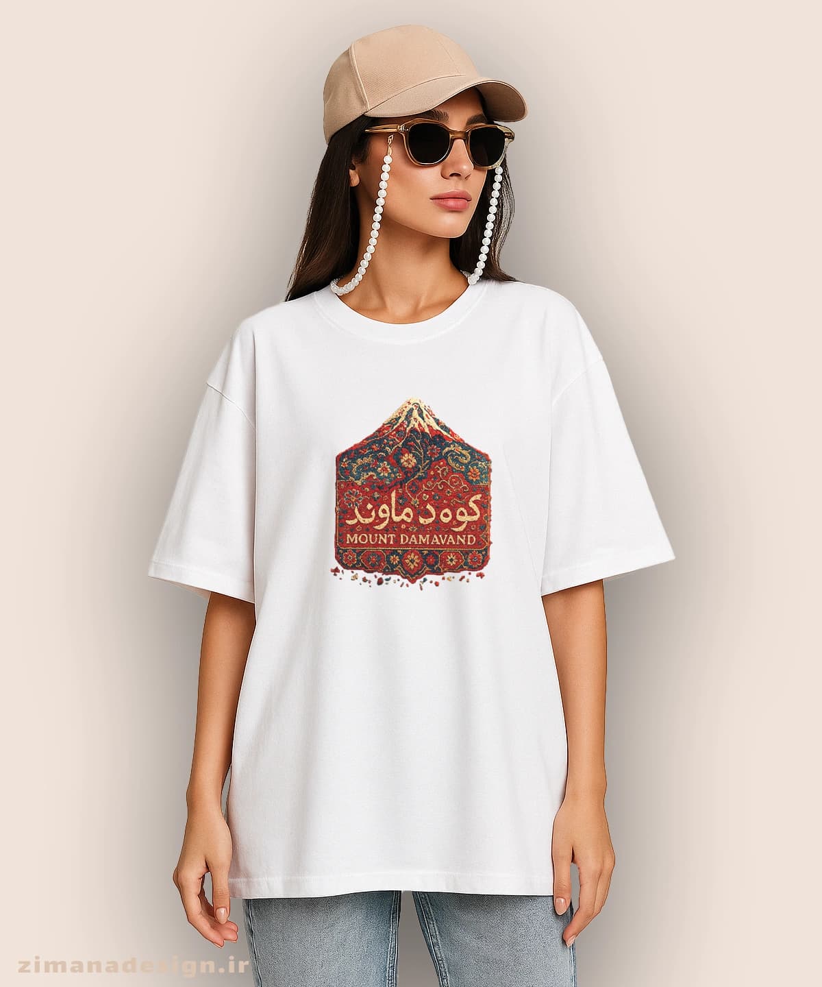 تیشرت لش مردانه و زنانه طرح کوه دماوند تلفیق با هنر فرش ایرانی — تصویر ۶