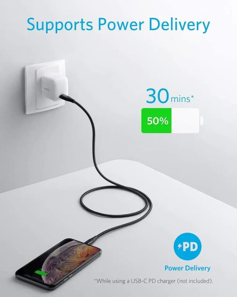 کابل USB C به Lightning انکر 0.9 متر مدل Anker Powerline+ II 0.9m USB C to Lightning Cable (A8652) — تصویر ۴