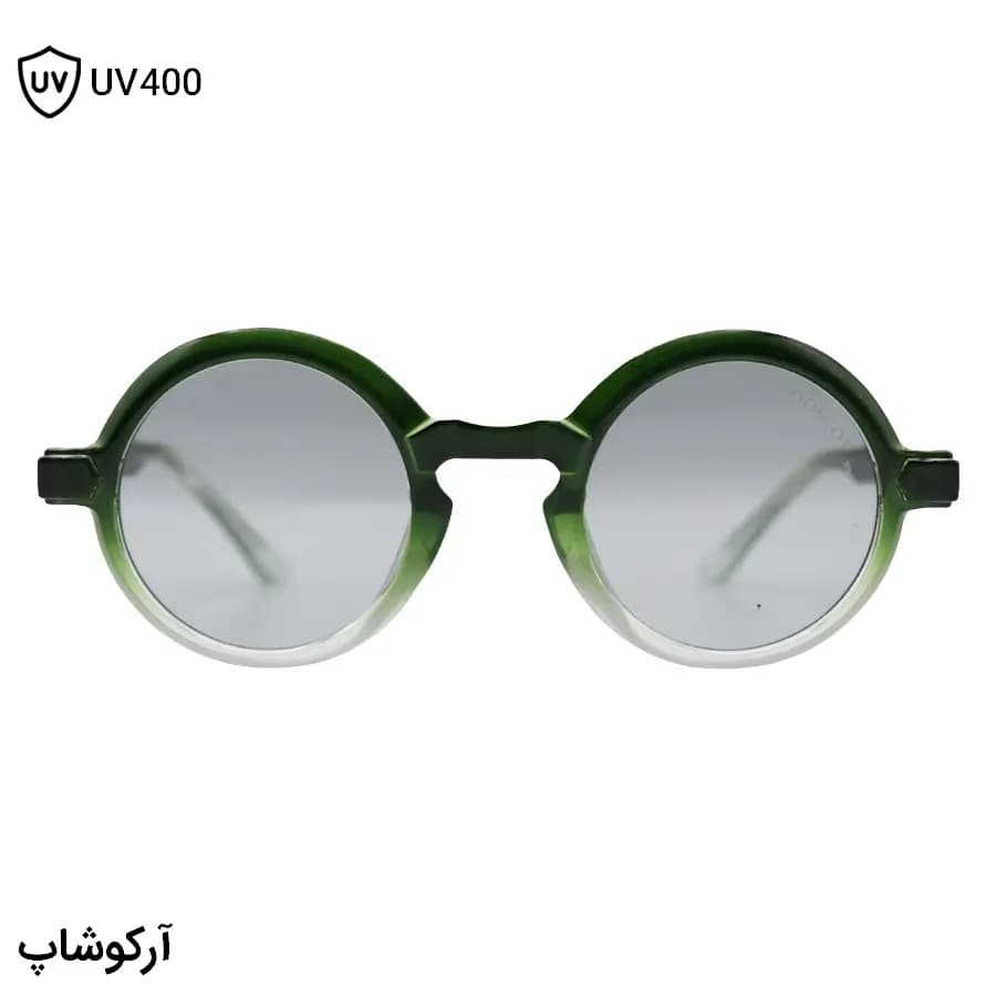 عینک آفتابی موسکات با فریم سبز براق، شکل گرد و دایرهای، دسته سیمدار و لنز دودی روشن مدل 1206 — تصویر ۳