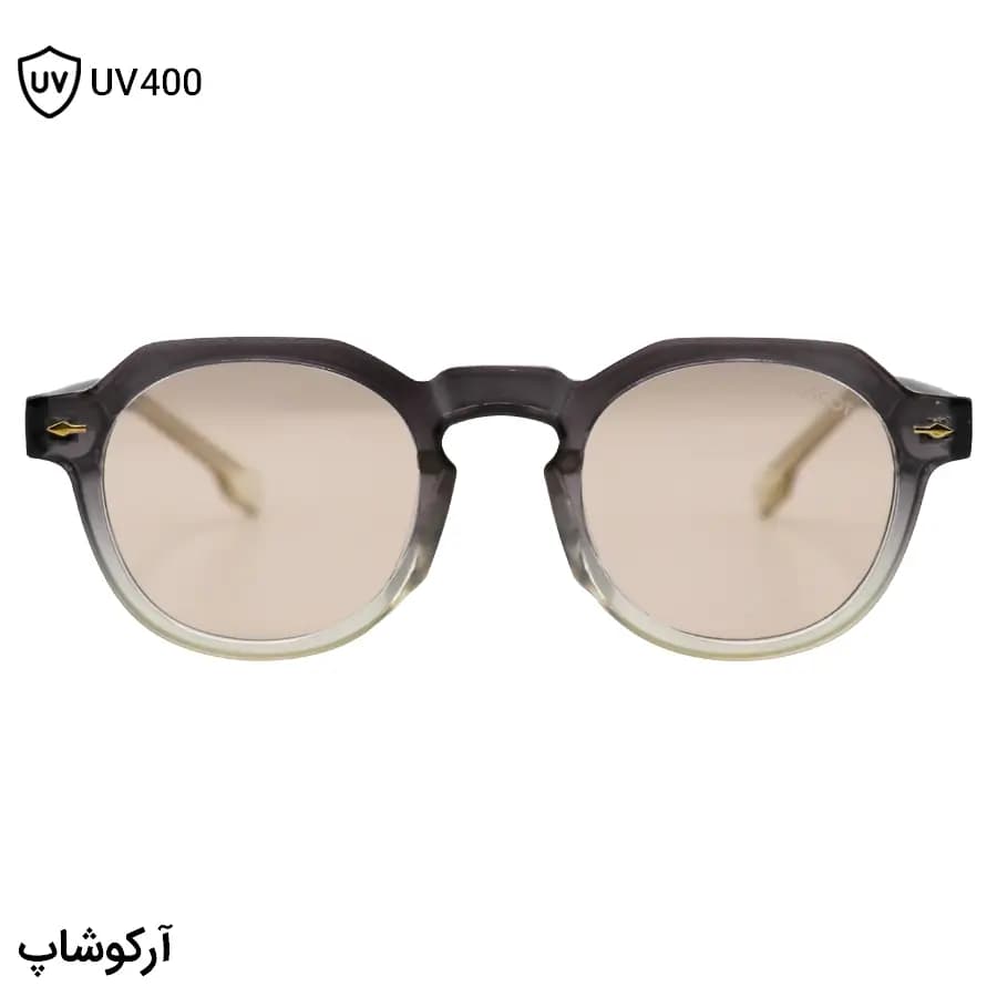 عینک آفتابی موسکات با فریم شکل گرد، رنگ خاکستری براق، دسته سیمدار و عدسی قهوهای روشن مدل 1209 — تصویر ۳