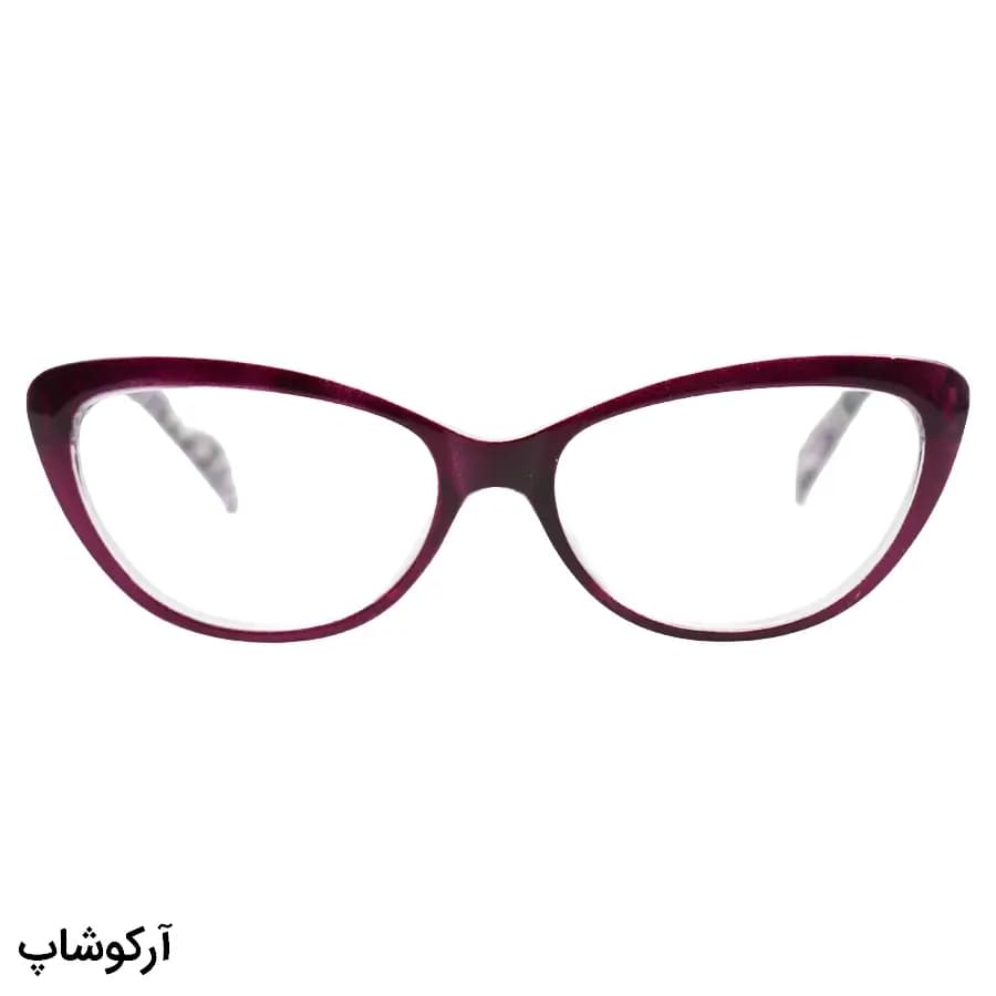 عینک مطالعه نزدیک بین نمره +1.00 با فریم رنگ بنفش، شکل گربهای (بهمراه قاب و دستمال) مدل FB2006 — تصویر ۲