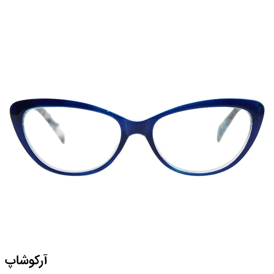 عینک مطالعه نزدیک بین نمره +1.25 با فریم رنگ آبی، شکل گربهای (بهمراه قاب و دستمال) مدل FB2006 — تصویر ۲