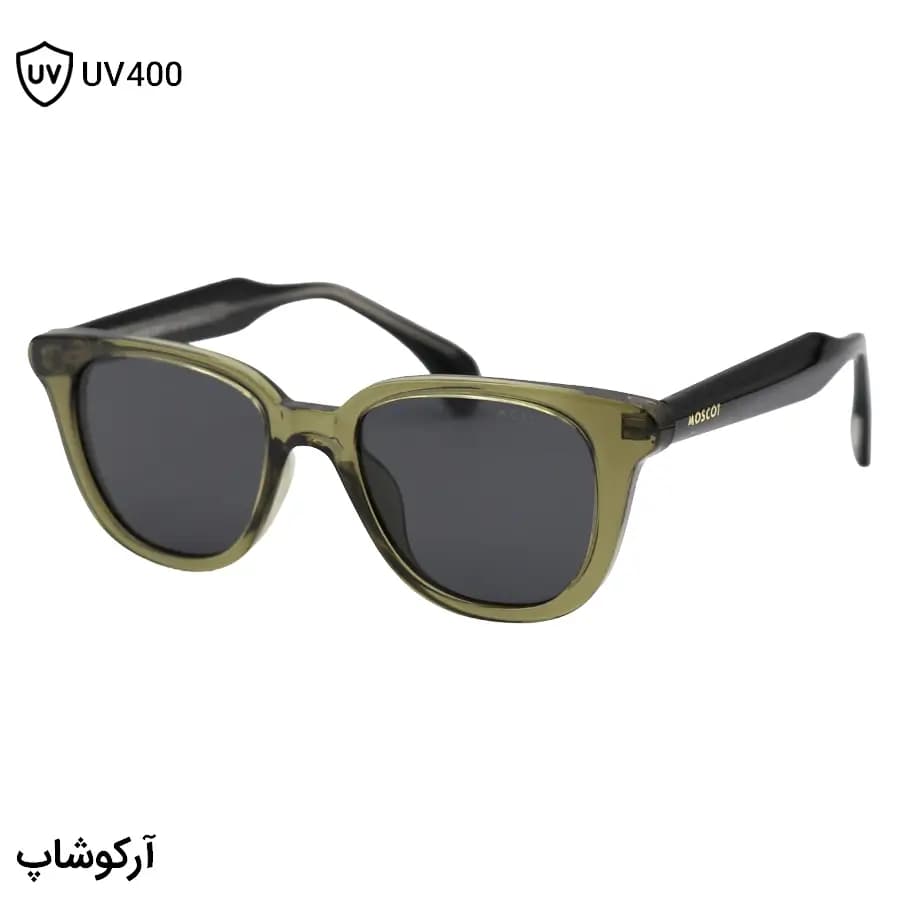 عینک آفتابی موسکات با فریم شکل ویفرر، رنگ سبز براق، دسته مشکی و سیمدار و لنز دودی تیره و پلاریزه مدل 581014