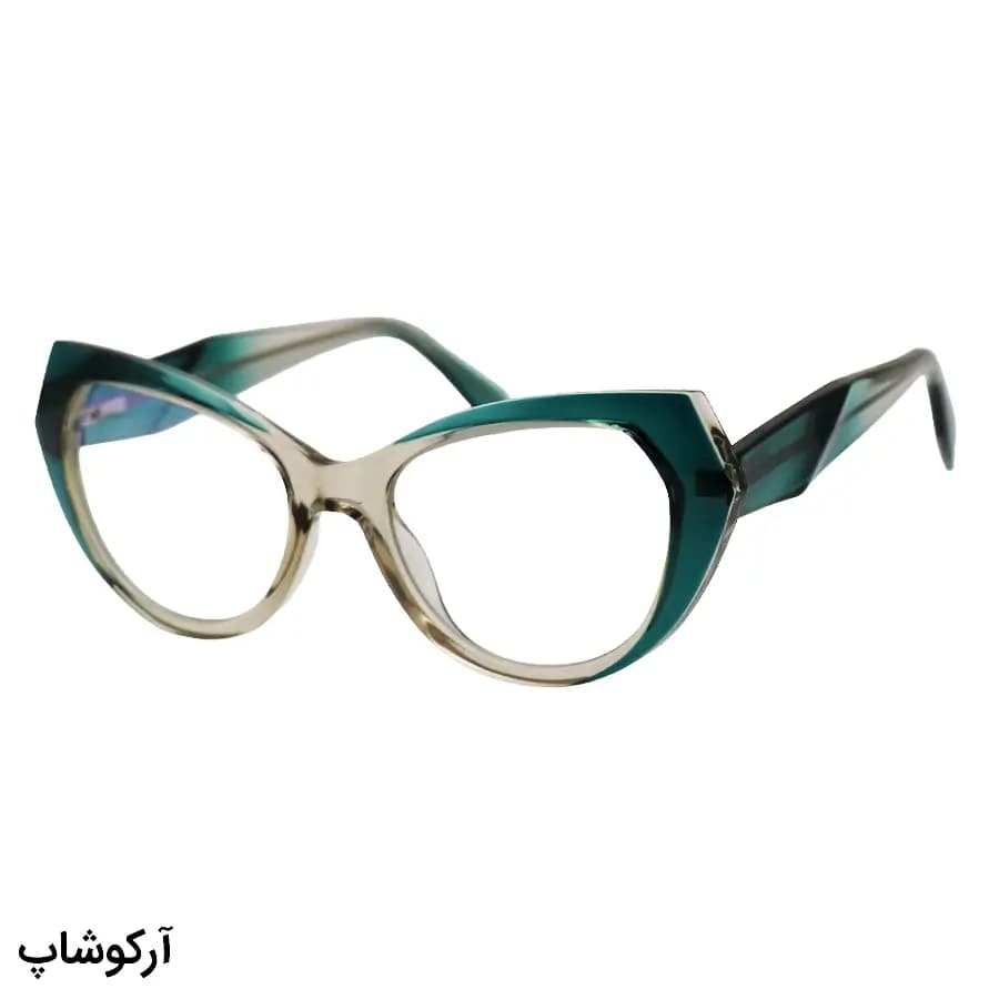 عینک طبی زنانه Chopard با فریم سبز براق، شکل چشم گربهای، لولا فنری و دسته سیم دار مدل 2163