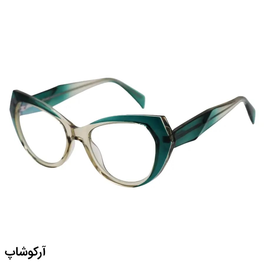 عینک طبی زنانه Chopard با فریم سبز براق، شکل چشم گربهای، لولا فنری و دسته سیم دار مدل 2163 — تصویر ۴