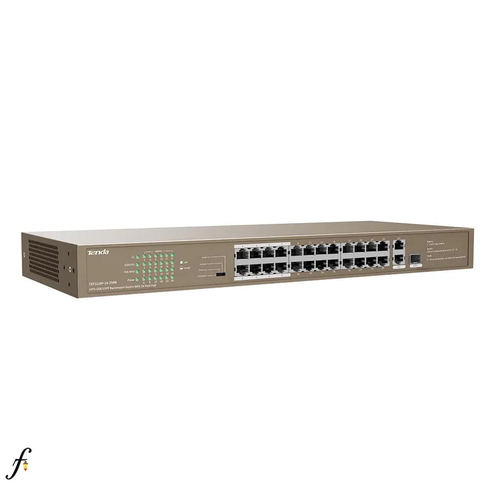 سوئیچ 24 پورت پی او ئی تندا مدل TEF1126P-24-250W با بدنه فلزی