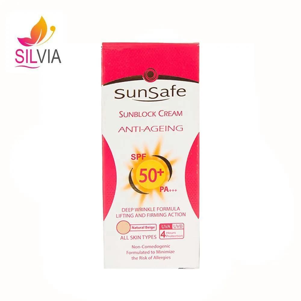 کرم ضد آفتاب ضد چروک انواع پوست بژ طبیعی SPF50 سان سیف 50 میل — تصویر ۲