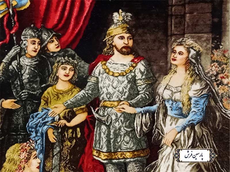 تابلو فرش دستباف تاجگذاری حضرت سلیمان و ملکه صبا – کد TF2106 — تصویر ۲