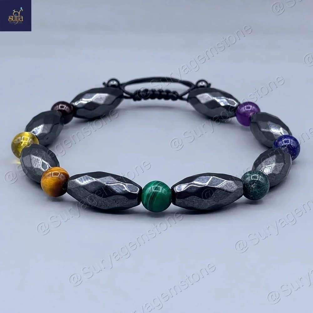 دستبند مردانه هفت چاکرا ، سنگهای اصل ، طبیعی و معدنی Chakra Vibe