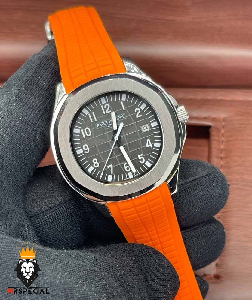 ساعت مردانه پتک فیلیپ اکوانات اتوماتیک بند رابر نارنجی صفحه طوسی 01603 Patek Philippe Aquanaut — تصویر ۲