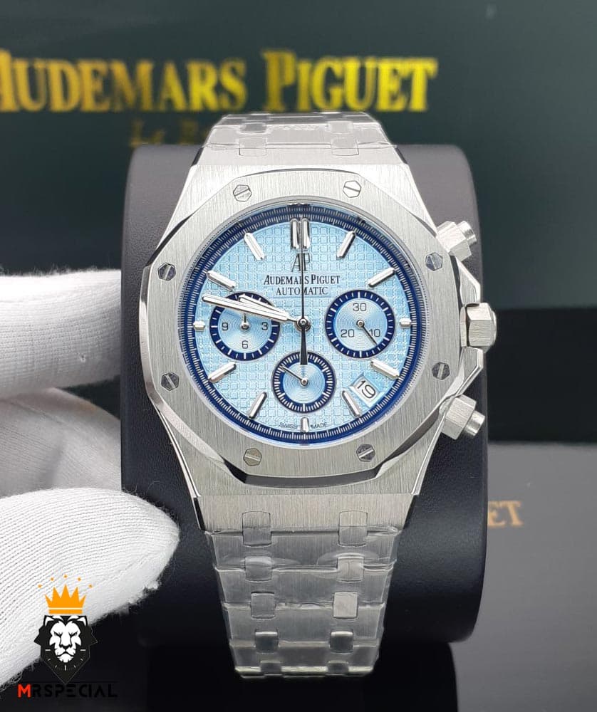 ساعت مردانه اودمار پیگه کرنوگراف استیل صفحه تیفانی AUDEMARS PIGUET ROYAL 01563 — تصویر ۲