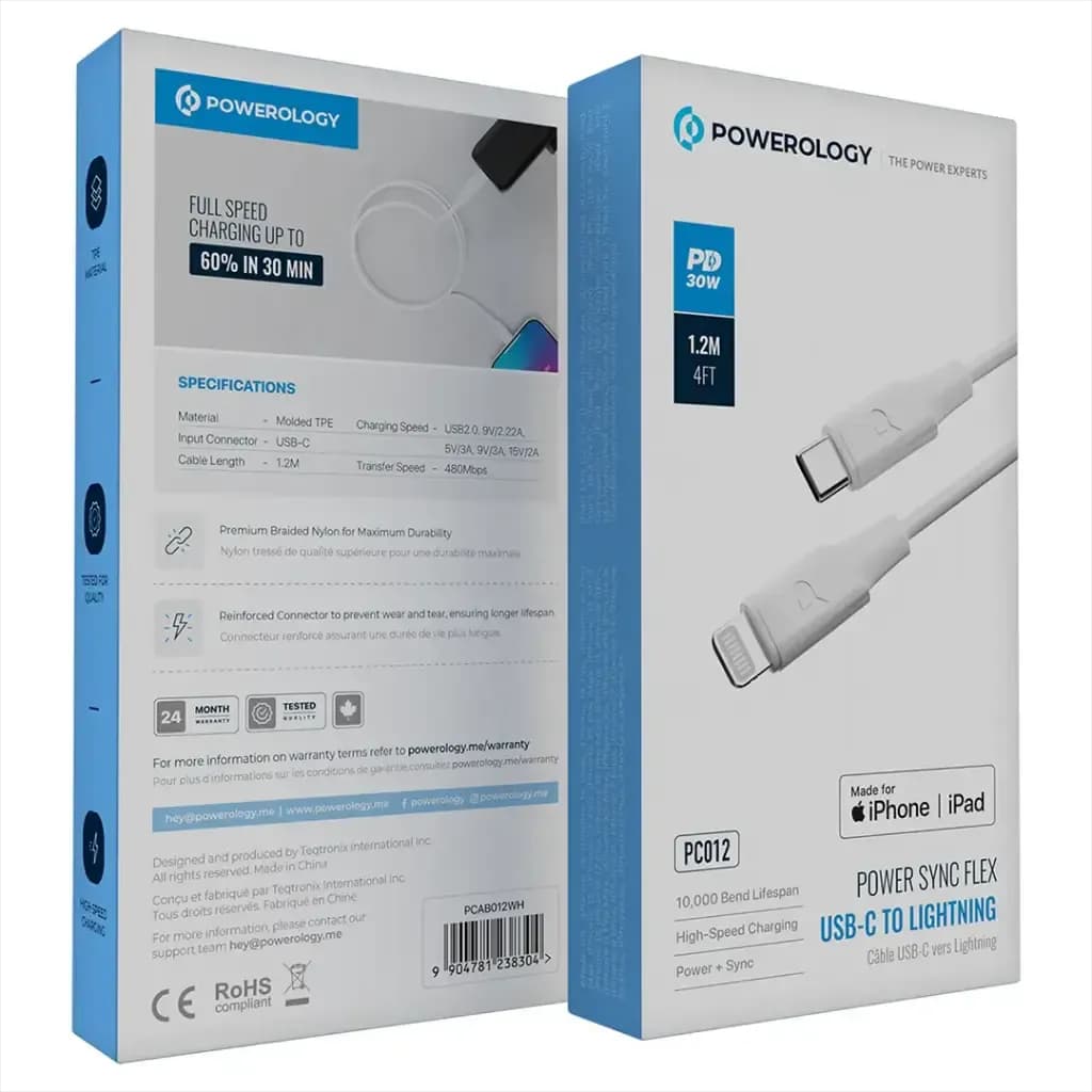 کابل تبدیل تایپ سی به لایتنینگ پاورولوژی Powerology Braided USB-C to Lightning Cable — تصویر ۲