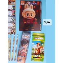 پک لوازم التحریر پسرانه اقتصادی مناسب مقطع ابتدایی بسته نوشت افزار شامل دفتر مداد رنگی جامدادی قیچی پاکن تراش و… — تصویر ۵