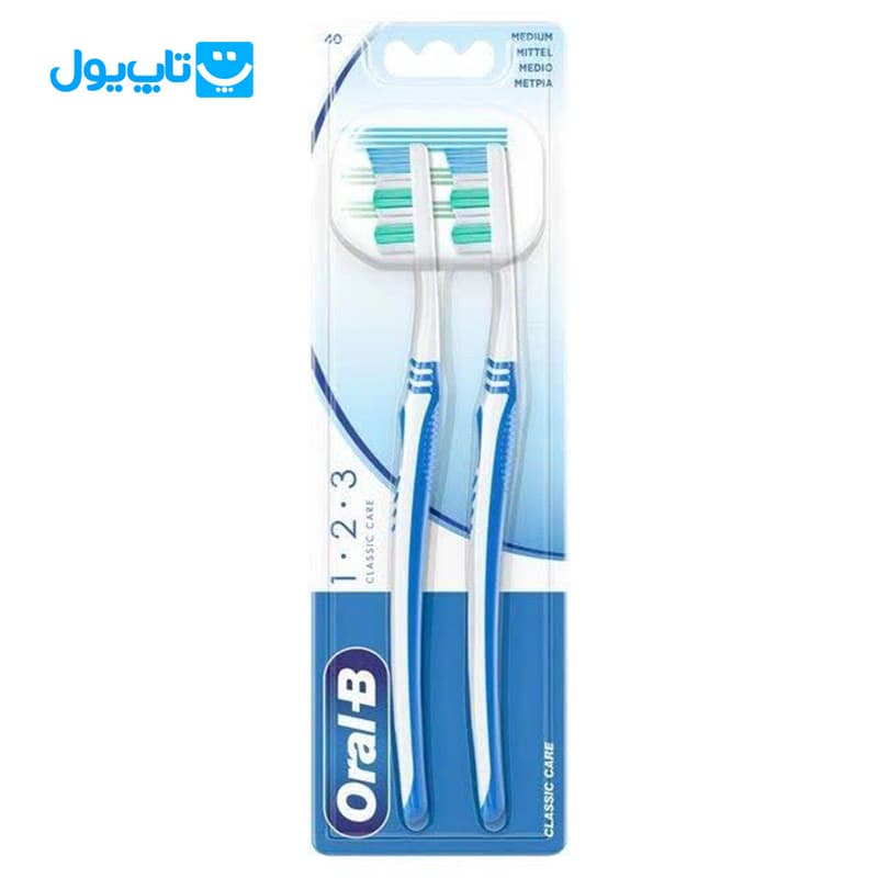 مسواک اورال-بی Oral-B مدل Classic care با برس متوسط Medium بسته 2 عددی