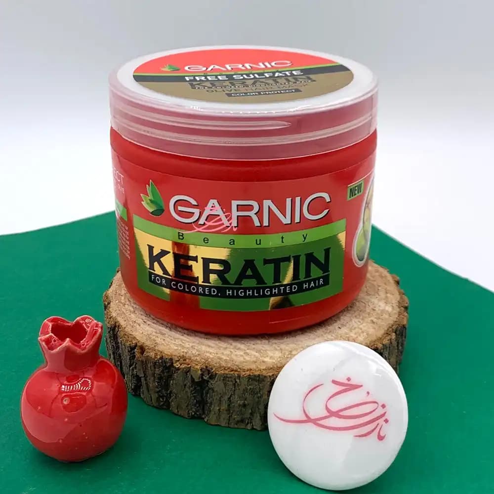 ماسک موی با آبکشی کراتینه گارنیک GARNIC قرمز بدون سولفات، محافظت از رنگ و حاوی روغن زیتون 400 میلی لیتر
