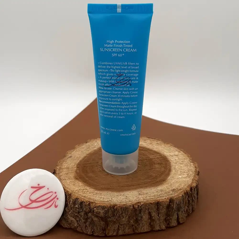 کرم ضد آفتاب مات رنگی CINERE سینره +SPF 60 بژ روشن فاقد چربی مناسب پوست چرب حجم 50 میلی لیتر — تصویر ۲